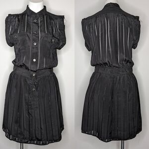 Sunner black sheer button down 100% silk knee length dress M